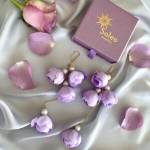 «BELLE FLEUR» Beautiful Floral Drop Earrings Collection - Lilac - Image 2