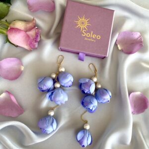 «BELLE FLEUR» Beautiful Floral Drop Earrings Collection - Blue-Tender - Image 2