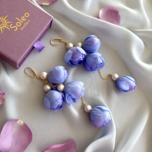 «BELLE FLEUR» Beautiful Floral Drop Earrings Collection - Blue-Tender - Image 3