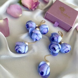 «BELLE FLEUR» Beautiful Floral Drop Earrings Collection - Blue-Tender - Image 4
