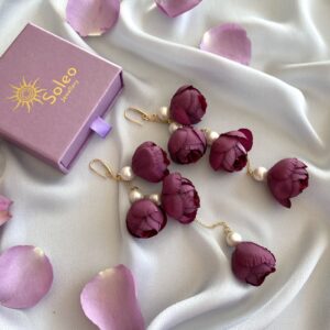 «BELLE FLEUR» Beautiful Floral Drop Earrings Collection - Burgundi - Image 3