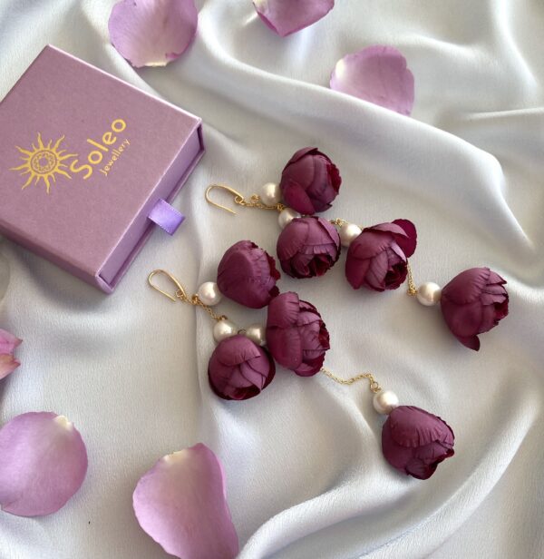 «BELLE FLEUR» Beautiful Floral Drop Earrings Collection - Burgundi