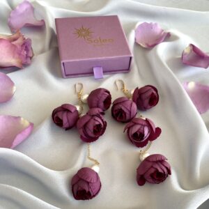«BELLE FLEUR» Beautiful Floral Drop Earrings Collection - Burgundi - Image 4