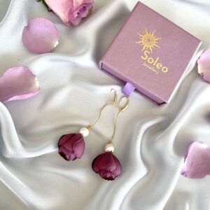 «BELLE FLEUR» Beautiful Floral Drop Earrings Collection - Burgundi - Image 2