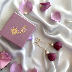 «BELLE FLEUR» Beautiful Floral Drop Earrings Collection - Burgundi - Image 3