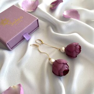 «BELLE FLEUR» Beautiful Floral Drop Earrings Collection - Burgundi - Image 4