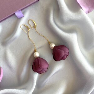«BELLE FLEUR» Beautiful Floral Drop Earrings Collection - Burgundi - Image 5