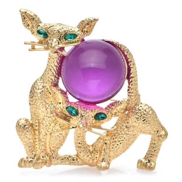 «PLAY BALL CATS» New Fashion Brooch For Women / Pink Stone