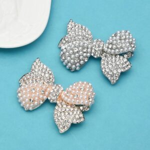«PEARL BOWKNOT» New Fashion Brooch For Women / Silver & Pink  - Image 3