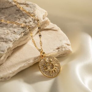 «SUN» Waterproof Necklace For Women With Cubic Zirconia/ Gold Color⠀ - Image 3