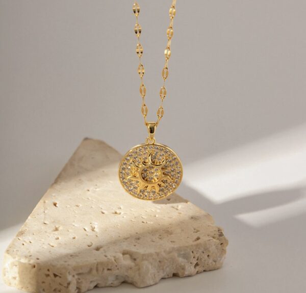 «SUN» Waterproof Necklace For Women With Cubic Zirconia/ Gold Color⠀