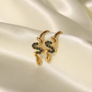 «ASSTI» Waterproof  Earrings For Women / Gold Color With Green Cubic Zirconia - Image 3