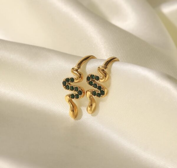 «ASSTI» Waterproof  Earrings For Women / Gold Color With Green Cubic Zirconia
