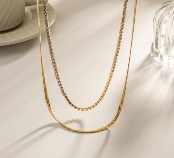 «ARINA» Waterproof Chain And Cubic Zirconia Necklace For Women / Gold Color⠀