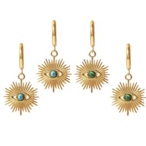 «FATIMA» Waterproof Earrings For Women / Gold Color With Blue Eye - Image 2