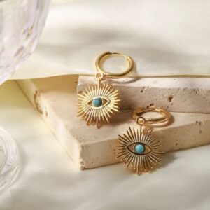 «FATIMA» Waterproof Earrings For Women / Gold Color With Blue Eye - Image 6