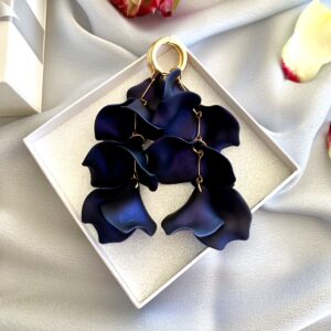 «PETALE» Beautiful Trendy Drop Earrings - Royal Blue Color - Image 4