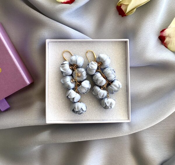 «PEONY» Beautiful Fabric Flower Earrings - Marengo Color⠀