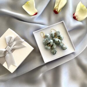 «PEONY» Beautiful Fabric Flower Earrings - Aquamarine Color - Image 2