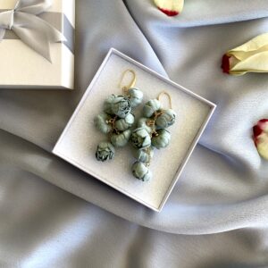 «PEONY» Beautiful Fabric Flower Earrings - Aquamarine Color - Image 4