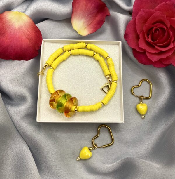 «GIALLO» Trendy Resin Necklace-Choker & Earrings Jewellery Set⠀