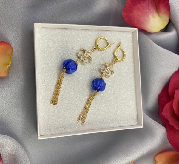 «BLUE TULIPE» Beautiful Flowery Drop Earrings - English Lock⠀