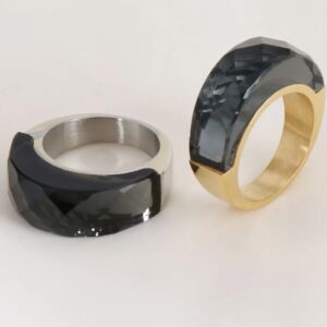 «TEMPTATION» - Luxury Stainless Steel Rings With Smokey Grey Crystal Glass - Image 2