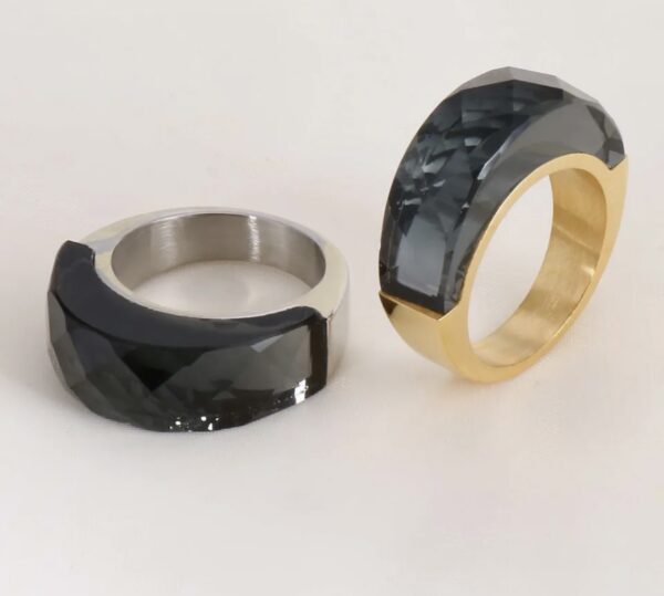 «TEMPTATION» - Luxury Stainless Steel Rings With Smokey Grey Crystal Glass