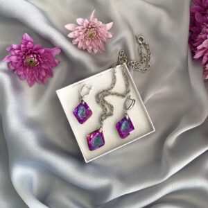 «FROZEN ROSE» Gorgeous Crystal Necklace & Earrings Luxury Jewellery Set - Image 3