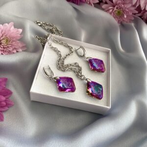 «FROZEN ROSE» Gorgeous Crystal Necklace & Earrings Luxury Jewellery Set - Image 2