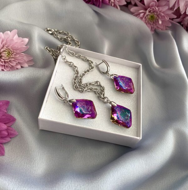 «FROZEN ROSE» Gorgeous Crystal Necklace & Earrings Luxury Jewellery Set