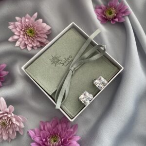 «SQUARE CRYSTAL» Beautiful Czech Crystal Earrings-Clips Silver Color - Image 2
