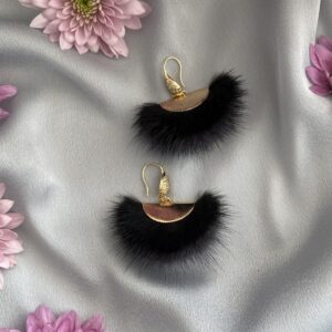 «À LA RUSSE» Trendy Earrings With Black & Grey Fur - Hooks - Image 4