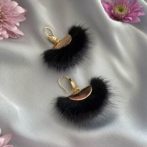 «À LA RUSSE» Trendy Earrings With Black & Grey Fur - Hooks - Image 3