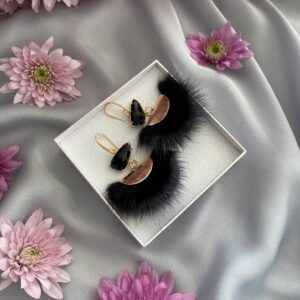 «À LA RUSSE» Trendy Earrings With Black & Grey Fur - Hooks - Image 2