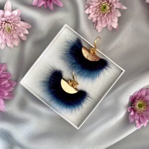 «À LA RUSSE» Trendy Earrings With Royal Blue Fur - Hooks - Image 3