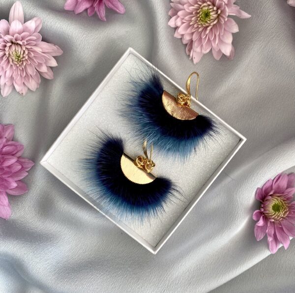 «À LA RUSSE» Trendy Earrings With Royal Blue Fur - Hooks