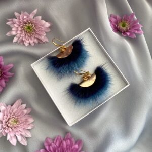 «À LA RUSSE» Trendy Earrings With Royal Blue Fur - Hooks - Image 2