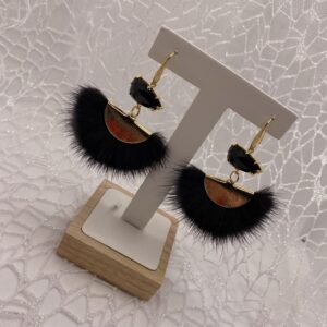 «À LA RUSSE» Trendy Earrings With Black & Grey Fur - Hooks - Image 3