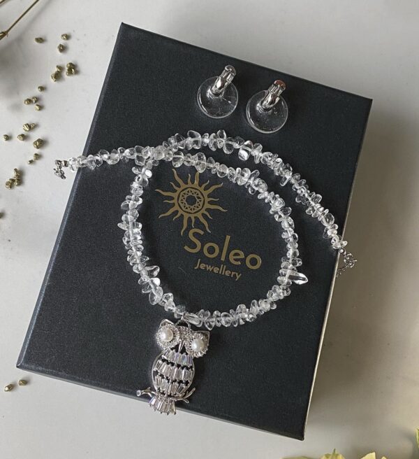 «HEDWIG» Semi-Fine Natural Stone Choker Necklace with Swarovski Pendant And Earrings Jewellery Set