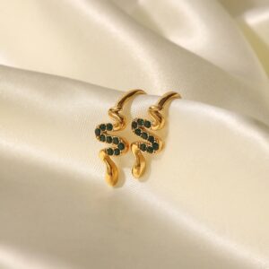 «ASSTI» Waterproof  Earrings For Women / Gold Color With Green Cubic Zirconia - Image 7