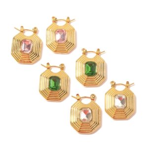 «MARIKA» Waterproof Earrings For Women / Gold Color -Pink Cubic Zirconia Stone⠀ - Image 6