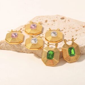 «MARIKA» Waterproof Earrings For Women / Gold Color -Pink Cubic Zirconia Stone⠀ - Image 5
