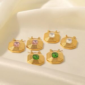 «MARIKA» Waterproof Earrings For Women / Gold Color -Pink Cubic Zirconia Stone⠀ - Image 4