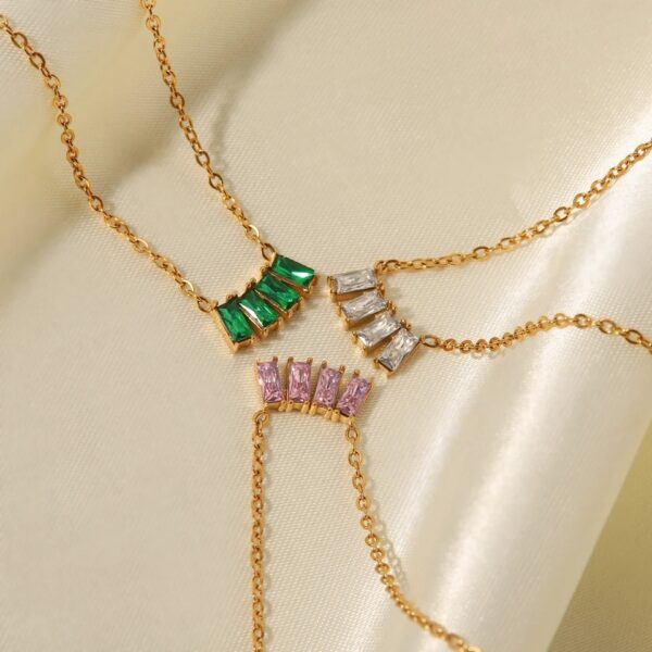 «DIANA» Waterproof Necklace For Women / Gold With Pink Cubic Zirconia 