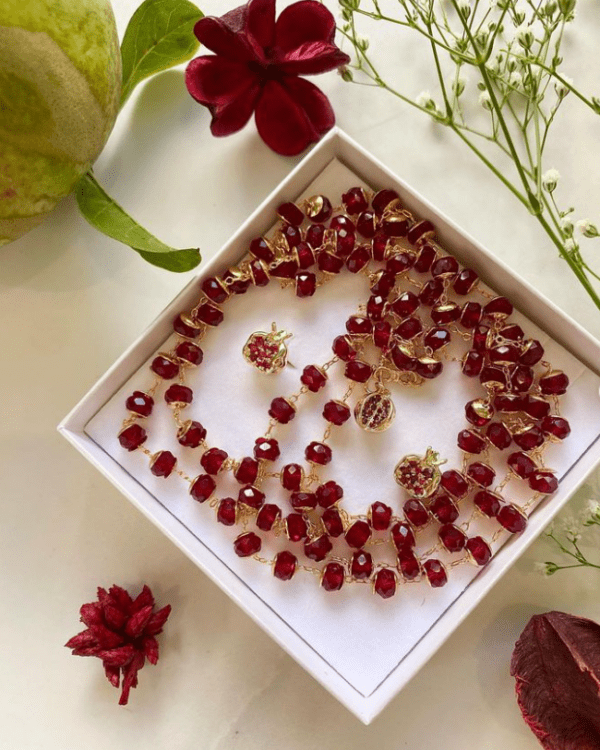 «POMEGRANATE WINE» Luxury Crystal Necklace And Earrings Jewellery Set⠀
