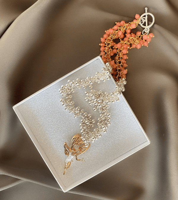 «FLYING FAIRY» Semi-Fine Natural Stone And Chain Luxury Necklace With Swarovski Crystal Pendant⠀