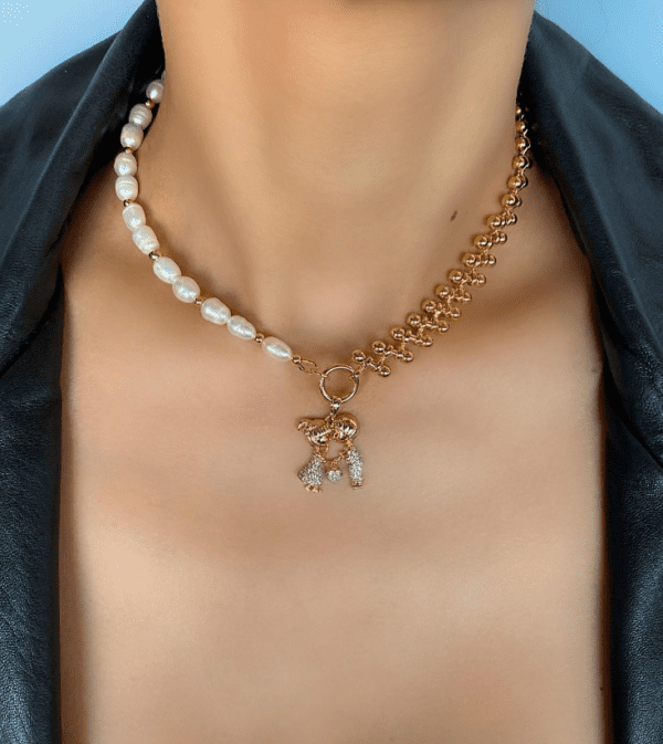 «TÊTE-À-TÊTE» Semi-Fine Chain And Pearl Necklace With Swarovski Crystals Pendant