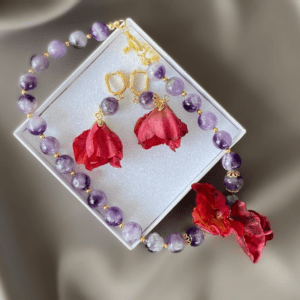 «PETITE FLORAL» Semi-Fine Natural Amethyst Stone Luxury Necklace and Earrings Jewellery Set⠀ - Image 4