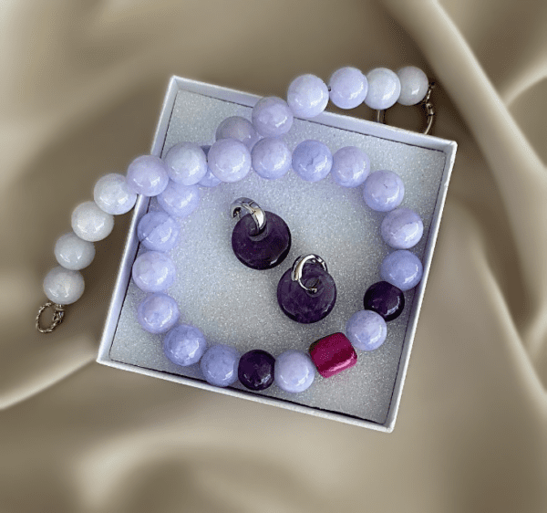 «LILAC» Semi-Fine Natural Stone Choker Necklace And Earrings Jewellery Set